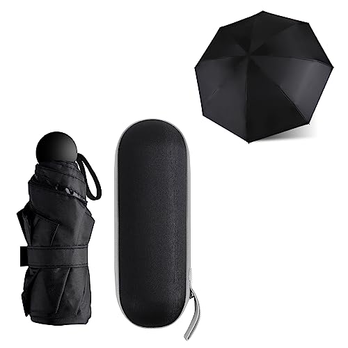 JIGUOOR Falten Reise Regenschirm,8 Ribs Mini Regenschirm Kleiner UV Regenschirm Mini Anti-UV Kompakt Regenschirm Winddicht Starke Tragbare Tasche Regenschirm mit Kapsel Fall für Männer Frauen von JIGUOOR