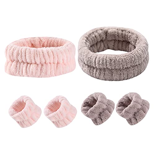 4 Stück Handgelenk-Waschbänder, Gesichtswaschhandtücher, Hautpflege, Handgelenk-Haargummis und 2 Make-up-Stirnbänder, Spa-Haarbänder, Rosa und Khaki 4 Stück Handgelenk-Waschbänder, Gesichtswaschhandtücher, Hautpflege, Handgelenk-Haargummis und 2 Make-up-Stirnbänder, Spa-Haarbänder, Rosa und Khaki von JIHUOO
