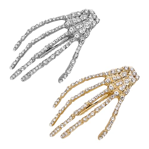 4 Stück Strass Halloween Skelett Hand Knochen Haarspangen Schädel Hände Haarspangen Gothic Haarspangen Punk Haarschmuck für Frauen Mädchen von JIHUOO