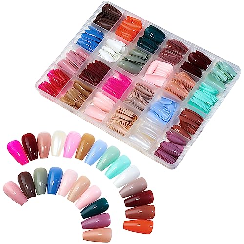 576 Stück einfarbige künstliche Nägel, volle Abdeckung, glänzende Nägel zum Aufdrücken, bunte künstliche Fingernägel, zum Aufkleben auf Nägel, mit Aufbewahrungsbox, für Damen und Mädchen, B von JIHUOO