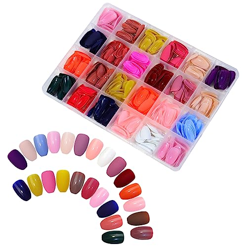 576 Stück einfarbige künstliche Nägel, volle Abdeckung, glänzende Nägel zum Aufdrücken, bunte künstliche Fingernägel, zum Aufkleben auf Nägel, mit Aufbewahrungsbox, für Damen und Mädchen C von JIHUOO