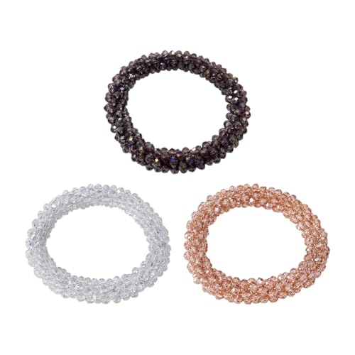 Haargummis mit Kristallperlen, Strass, glitzernde Haargummis, Hochzeits-Haargummis, Glitzer, elastische Haargummis, Seile, Hochzeit, Pferdeschwanz-Halter, modischer Haarschmuck für Damen, 3 Stück Haargummis mit Kristallperlen, Strass, glitzernde Haargummis, Hochzeits-Haargummis, Glitzer, elastische Haargummis, Seile, Hochzeit, Pferdeschwanz-Halter, modischer Haarschmuck für Damen, 3 Stück von JIHUOO