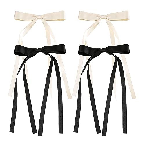 Haarspangen mit langem Schwanz, einfarbig, für Damen und Mädchen, Schwarz / Beige, 4 Stück Haarspangen mit langem Schwanz, einfarbig, für Damen und Mädchen, Schwarz / Beige, 4 Stück von JIHUOO