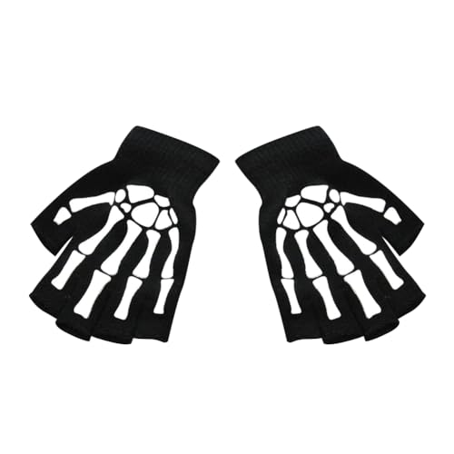 JIHUOO 3 Paar Halloween Skelett Hände Handschuhe Fingerlose Knochenhandschuhe Glow in the Dark Winterhandschuhe Cosplay Handschuh Erwachsene, schwarz von JIHUOO