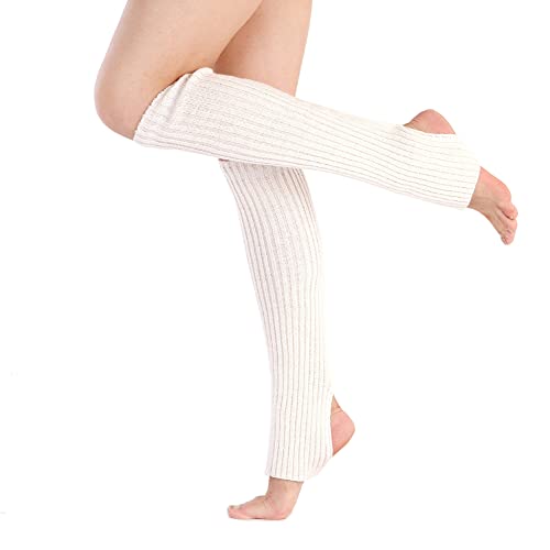 JIHUOO Damen Mädchen Ballettstulpen mit Fersenloch Tanzen Stulpen Beinwärmer Beinstulpen Kniestrümpfe Ballett Stulpen Knöchelwärmer Legwarmer für Yoga Tanz Weiß von JIHUOO