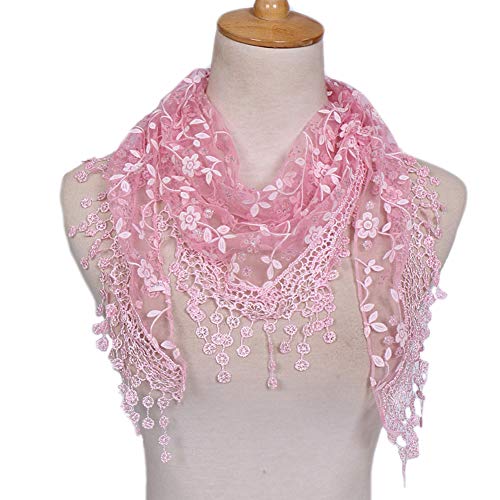 JIHUOO Damen Spitze Quasten Schal Halstuch Deckenschal Dreieckstuch Sommerschal Rosa von JIHUOO