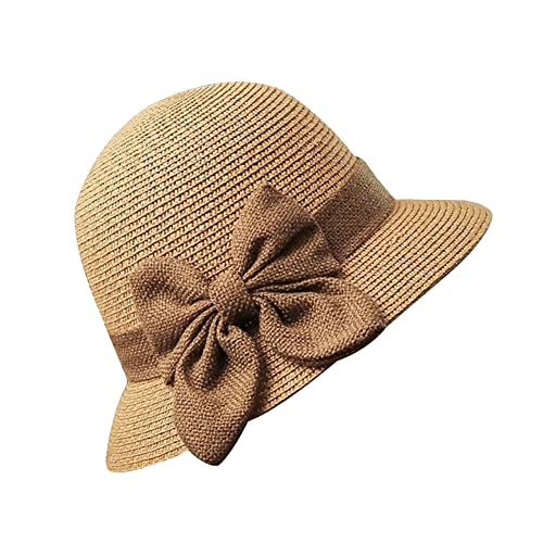 JIHUOO Faltbare Strohhut Sonnenhut UV Schutz Sommerhut Strandhut Sommer Stroh Bowler Hut Sommer Strand Hüte Outdoor Hut für Damen Khaki von JIHUOO