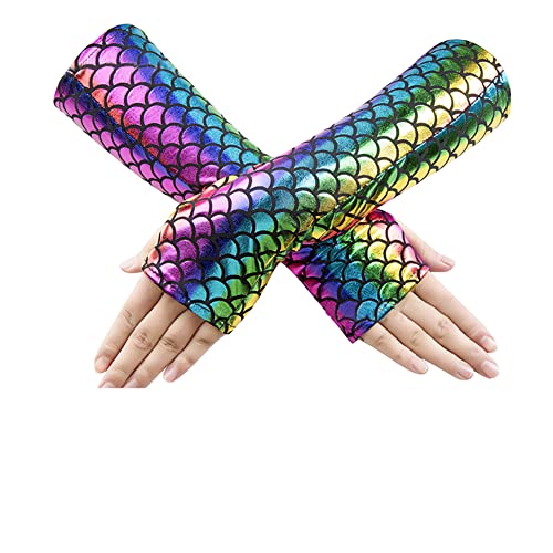 JIHUOO Glänzend Meerjungfrau Handschuhe Fischschuppen Fingerlos Handschuhe Armstulpe Karneval Musikfestival Tanzen Kostüm Zubehör Irisierend JIHUOO Glänzend Meerjungfrau Handschuhe Fischschuppen Fingerlos Handschuhe Armstulpe Karneval Musikfestival Tanzen Kostüm Zubehör Irisierend von JIHUOO