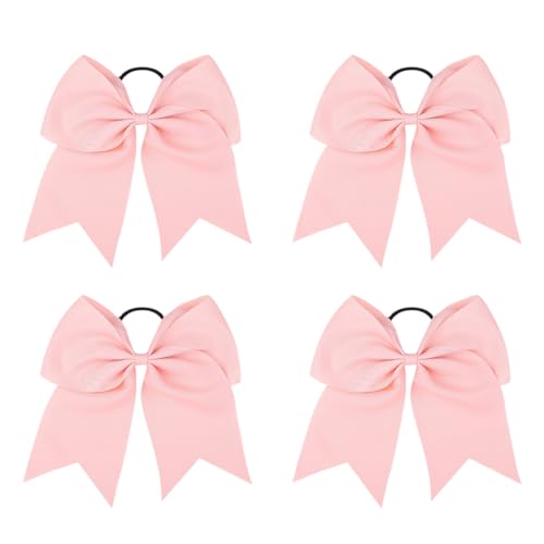 JIHUOO - Rosa Haarschleifen, 8 inch lang, 4 Stück - Haarschmuck für Frauen und Mädchen - Cheerleader-Schleifen, Jumbo-Haarschleifen, Pferdeschwanz-Halter, Haarbänder von JIHUOO