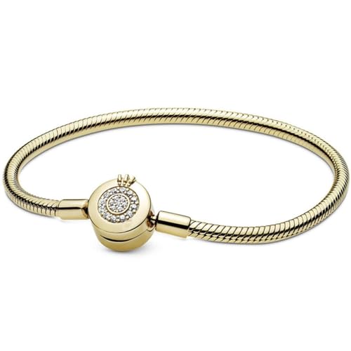 JIIENO Rose Gold & Silber Funkelnde Krone O Schlangenkette 925 Sterling Silber Armband Armreif Bead Charm DIY Einfacher Schmuck-Gold,20cm von JIIENO