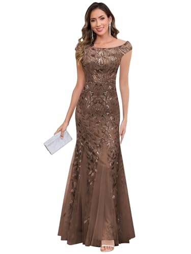 Abendkleid Große Größen,Damen Chiffon Brautmutterkleider Lang V-Ausschnitt Rüschenhülsen A-Linie Formelle Abendkleider Mutter Der Braut Kleid Braun 36 von JIIL