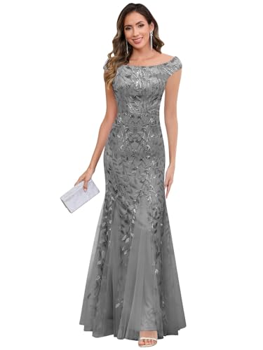 Abendkleider,Damen Chiffon Brautmutterkleider Lang V-Ausschnitt Rüschenhülsen A-Linie Formelle Abendkleider Mutter Der Braut Kleid Grau 36 Abendkleider,Damen Chiffon Brautmutterkleider Lang V-Ausschnitt Rüschenhülsen A-Linie Formelle Abendkleider Mutter Der Braut Kleid Grau 36 von JIIL