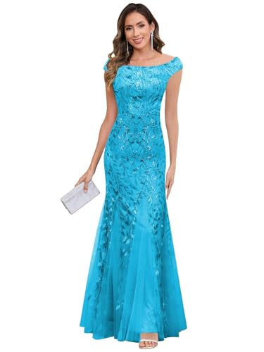 Brautmutterkleider,Damen Chiffon Brautmutterkleider Lang V-Ausschnitt Rüschenhülsen A-Linie Formelle Abendkleider Mutter Der Braut Kleid Blau 38 von JIIL