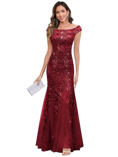 Brautmutterkleider Knielang,Damen Chiffon Brautmutterkleider Lang V-Ausschnitt Rüschenhülsen A-Linie Formelle Abendkleider Mutter Der Braut Kleid Burgund 44 von JIIL