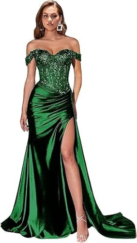 JIIL Abendkleid Damen Lang Elegant,Damen Schulterfreies Abendkleider Glitzer Lang Satin Meerjungfrau Falte Brautjungfernkleid Formeller Hochzeit Kleid Grün A 36 JIIL Abendkleid Damen Lang Elegant,Damen Schulterfreies Abendkleider Glitzer Lang Satin Meerjungfrau Falte Brautjungfernkleid Formeller Hochzeit Kleid Grün A 36 von JIIL