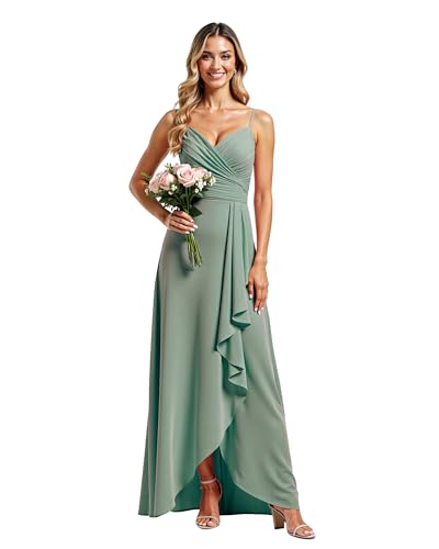 JIIL Abendkleid Damen Lang Elegant,Damen Spaghettiträger Brautjungfernkleider Lang Rüschen Chiffon V-Ausschnitt Elegant Ballkleider Pastellgrün 36 JIIL Abendkleid Damen Lang Elegant,Damen Spaghettiträger Brautjungfernkleider Lang Rüschen Chiffon V-Ausschnitt Elegant Ballkleider Pastellgrün 36 von JIIL