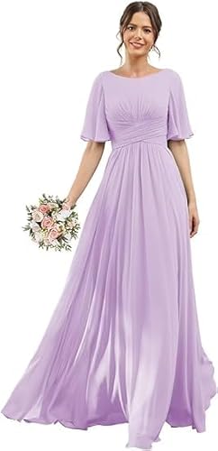 JIIL Abendkleid Damen Lang Große Größen,Damen Brautjungfernkleider Lang Chiffon Flutter Sleeve Abendkleid A-Line Hochzeit Festlich Ballkleider Partykleid Mit Taschen Flieder 40 JIIL Abendkleid Damen Lang Große Größen,Damen Brautjungfernkleider Lang Chiffon Flutter Sleeve Abendkleid A-Line Hochzeit Festlich Ballkleider Partykleid Mit Taschen Flieder 40 von JIIL
