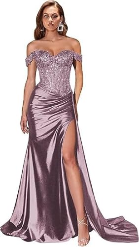 JIIL Abendkleid Große Größen,Damen Schulterfreies Abendkleider Glitzer Lang Satin Meerjungfrau Falte Brautjungfernkleid Formeller Hochzeit Kleid Grau 42 JIIL Abendkleid Große Größen,Damen Schulterfreies Abendkleider Glitzer Lang Satin Meerjungfrau Falte Brautjungfernkleid Formeller Hochzeit Kleid Grau 42 von JIIL
