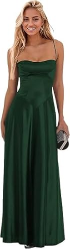 JIIL Abendkleider Elegant Für Hochzeit,Damen Satin Lange Brautjungfernkleider Spaghettiträger Abendkleider Meerjungfrau Formeller A-Linie Elegant Ballkleider Dunkelgrün A 32 von JIIL