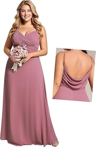 JIIL Abendkleider Elegant Für Hochzeit Langarm Damen Brautjungfernkleider Große Größen - Spaghettiträger Chiffon V-Ausschnitt Ärmellos Abendkleid Orchidee 38 von JIIL