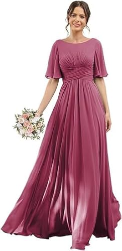 JIIL Abendkleider Glitzer,Damen Brautjungfernkleider Lang Chiffon Flutter Sleeve Abendkleid A-Line Hochzeit Festlich Ballkleider Partykleid Mit Taschen Maulbeere 52 JIIL Abendkleider Glitzer,Damen Brautjungfernkleider Lang Chiffon Flutter Sleeve Abendkleid A-Line Hochzeit Festlich Ballkleider Partykleid Mit Taschen Maulbeere 52 von JIIL