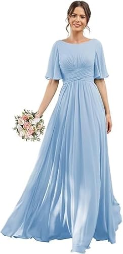 JIIL Abendkleider Glitzer Lang,Damen Brautjungfernkleider Lang Chiffon Flutter Sleeve Abendkleid A-Line Hochzeit Festlich Ballkleider Partykleid Mit Taschen Himmelblau 50 JIIL Abendkleider Glitzer Lang,Damen Brautjungfernkleider Lang Chiffon Flutter Sleeve Abendkleid A-Line Hochzeit Festlich Ballkleider Partykleid Mit Taschen Himmelblau 50 von JIIL