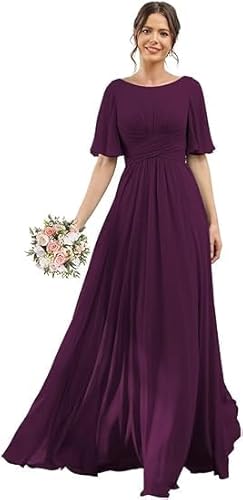 JIIL Ball Kleider Damen Lang,Damen Brautjungfernkleider Lang Chiffon Flutter Sleeve Abendkleid A-Line Hochzeit Festlich Ballkleider Partykleid Mit Taschen Pflaume 38 JIIL Ball Kleider Damen Lang,Damen Brautjungfernkleider Lang Chiffon Flutter Sleeve Abendkleid A-Line Hochzeit Festlich Ballkleider Partykleid Mit Taschen Pflaume 38 von JIIL