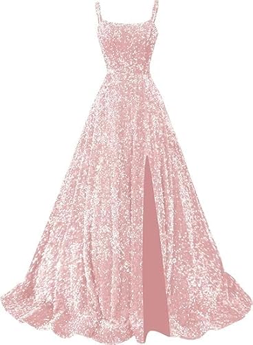 JIIL Ballkleid,Damen Abendkleider Glitzer Lang Spaghettiträgern Sparkly Formelle Abiballkleider Mit Schlitz Festliche Kleider Erröten B 52 von JIIL
