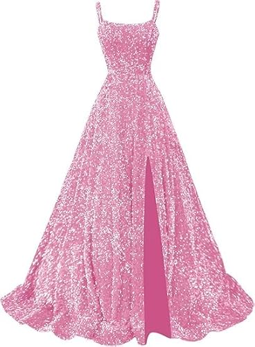 JIIL Ballkleider Damen,Damen Abendkleider Glitzer Lang Spaghettiträgern Sparkly Formelle Abiballkleider Mit Schlitz Festliche Kleider Helles Erröten A 40 JIIL Ballkleider Damen,Damen Abendkleider Glitzer Lang Spaghettiträgern Sparkly Formelle Abiballkleider Mit Schlitz Festliche Kleider Helles Erröten A 40 von JIIL