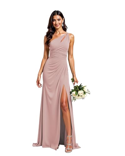 JIIL Ballkleider Lang Prinzessin Damen Lang A-Linie Abendkleid Chiffon Eins Schulter Elegant Brautjungfernkleider Staubige Rose 32 von JIIL