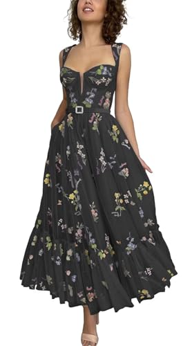 JIIL Ballkleider Lang Tüll Prinzessin - Glitzer Abschlussballkleid A-Linie Ärmellos 1-Schwarz 46 von JIIL