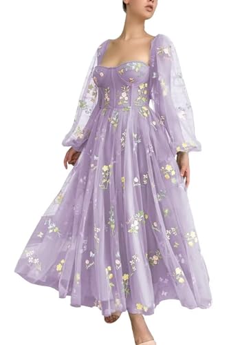 JIIL Ballkleider Lang Tüll Prinzessin - Glitzer Abschlussballkleid A-Linie Ärmellos 2-Lila 46 von JIIL