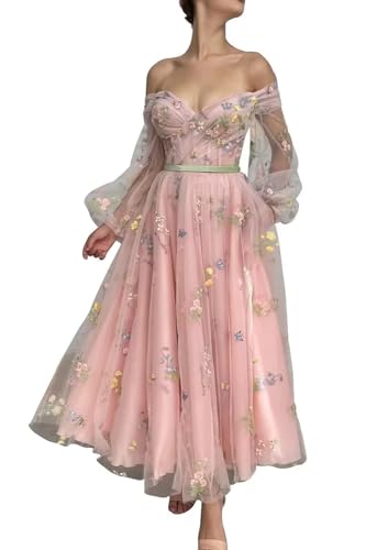 JIIL Ballkleider Lang Tüll Prinzessin - Glitzer Abschlussballkleid A-Linie Ärmellos 3-Rosa 32 von JIIL