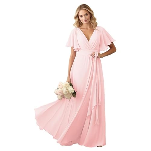 JIIL Brautjungfer Kleider Lang Chiffon - Elegant Abendkleid für Hochzeit Damen A-Linie Hochzeitsgast Kleid mit Ärmel von JIIL