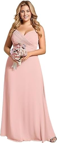 JIIL Brautjungfernkleid Dunkelblau Damen Brautjungfernkleider Große Größen - Spaghettiträger Chiffon V-Ausschnitt Ärmellos Abendkleid Baby Pink 40 von JIIL