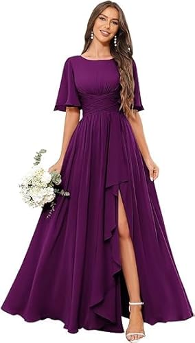 JIIL Brautjungfernkleid Lang Blau Damen Elegante Brautjungfernkleid Chiffon Plissiert Hohe Taille Schlitz Lang Ärmel Formelles Abendkleid Pflaume 38 JIIL Brautjungfernkleid Lang Blau Damen Elegante Brautjungfernkleid Chiffon Plissiert Hohe Taille Schlitz Lang Ärmel Formelles Abendkleid Pflaume 38 von JIIL
