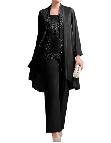 JIIL Brautmutter Hosenanzug mit Ärmel Lang Spitze Formell Abendanzug mit Bolero Schwarz 50 JIIL Brautmutter Hosenanzug mit Ärmel Lang Spitze Formell Abendanzug mit Bolero Schwarz 50 von JIIL