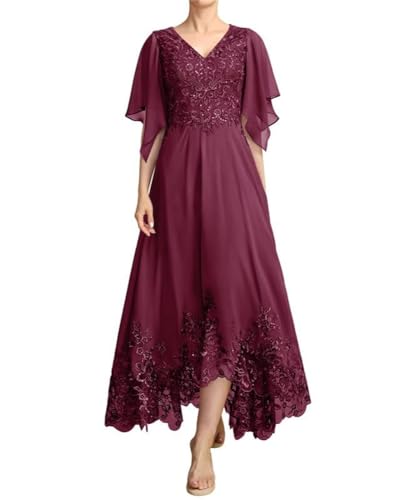 JIIL Brautmutterkleid Chiffon Lang A-Linie - Hochzeit Partykleid für Frauen Große Größen Festkleid Himbeerenrot 42 von JIIL