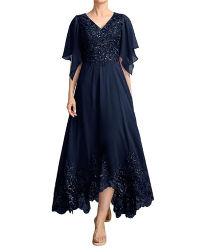 JIIL Brautmutterkleid Chiffon Lang A-Linie - Hochzeit Partykleid für Frauen Große Größen Festkleid Navy 50 von JIIL