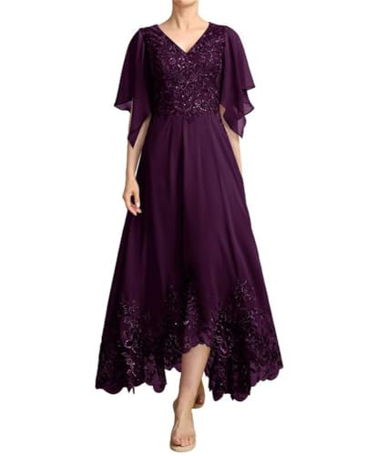 JIIL Brautmutterkleid Chiffon Lang A-Linie - Hochzeit Partykleid für Frauen Große Größen Festkleid Traube 50 von JIIL