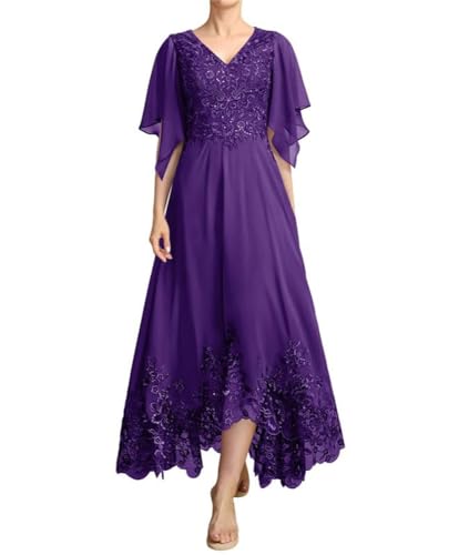 JIIL Brautmutterkleid Chiffon Lang A-Linie - Hochzeit Partykleid für Frauen Große Größen Festkleid Violett 50 von JIIL