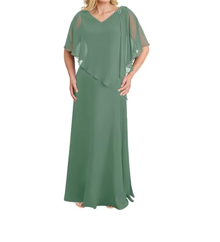 JIIL Brautmutterkleid für Hochzeit Lang Chiffon Elegant Hochzeitsgast Kleid mit Ärmel Abendkleider Salbeigrün 54 von JIIL