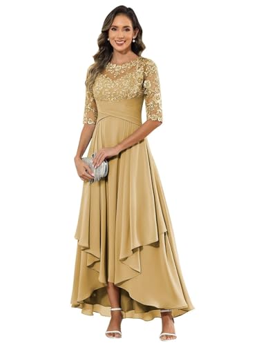 JIIL Brautmutterkleider Für Hochzeit,Damen Abendkleid Lang - Elegant Spitzen Brautmutterkleid Chiffon Formales Kleider Halbärmel Festliche Für Hochzeit Gold 40 JIIL Brautmutterkleider Für Hochzeit,Damen Abendkleid Lang - Elegant Spitzen Brautmutterkleid Chiffon Formales Kleider Halbärmel Festliche Für Hochzeit Gold 40 von JIIL