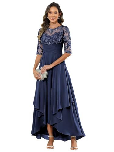 JIIL Brautmutterkleider Für Hochzeit,Damen Abendkleid Lang - Elegant Spitzen Brautmutterkleid Chiffon Formales Kleider Halbärmel Festliche Für Hochzeit Marineblau 48 JIIL Brautmutterkleider Für Hochzeit,Damen Abendkleid Lang - Elegant Spitzen Brautmutterkleid Chiffon Formales Kleider Halbärmel Festliche Für Hochzeit Marineblau 48 von JIIL