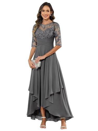 JIIL Brautmutterkleider Für Hochzeit Chiffon,Damen Abendkleid Lang - Elegant Spitzen Brautmutterkleid Chiffon Formales Kleider Halbärmel Festliche Für Hochzeit Grau 34 JIIL Brautmutterkleider Für Hochzeit Chiffon,Damen Abendkleid Lang - Elegant Spitzen Brautmutterkleid Chiffon Formales Kleider Halbärmel Festliche Für Hochzeit Grau 34 von JIIL