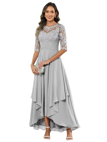 JIIL Brautmutterkleider Für Hochzeit Chiffon,Damen Abendkleid Lang - Elegant Spitzen Brautmutterkleid Chiffon Formales Kleider Halbärmel Festliche Für Hochzeit Silber 38 JIIL Brautmutterkleider Für Hochzeit Chiffon,Damen Abendkleid Lang - Elegant Spitzen Brautmutterkleid Chiffon Formales Kleider Halbärmel Festliche Für Hochzeit Silber 38 von JIIL