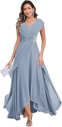 JIIL Brautmutterkleider Große Größen,Damen Chiffon Brautmutterkleider Lang V-Ausschnitt Ärmelloses Glitzer Abendkleider A-Linie Festliche Kleider Staubig Blau 44 JIIL Brautmutterkleider Große Größen,Damen Chiffon Brautmutterkleider Lang V-Ausschnitt Ärmelloses Glitzer Abendkleider A-Linie Festliche Kleider Staubig Blau 44 von JIIL