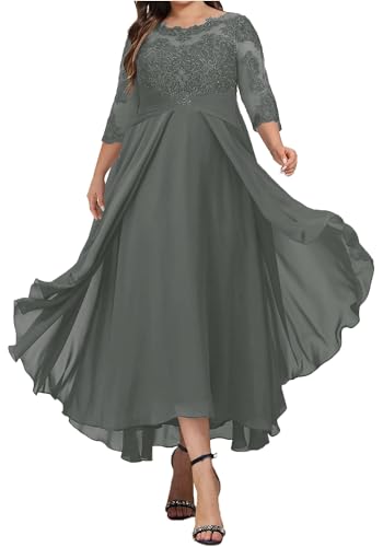 JIIL Brautmutterkleider Große Größen - Damen Spitzen Chiffon Hochzeitsgast Kleid Lang A-Linien Abendkleider Grau 58 von JIIL