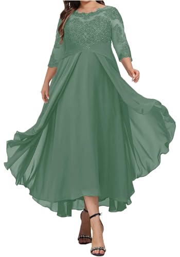 JIIL Brautmutterkleider Große Größen - Damen Spitzen Chiffon Hochzeitsgast Kleid Lang A-Linien Abendkleider Pastellgrün 46 von JIIL