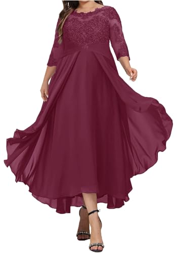 JIIL Brautmutterkleider Große Größen - Damen Spitzen Chiffon Hochzeitsgast Kleid Lang A-Linien Abendkleider Wüstenrose 44 von JIIL
